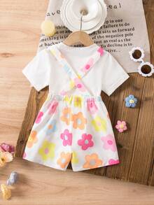 SHEIN Baby Girl Casual Versatile Cute Floral Pattern Romper - Multicolor - View 2