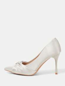 CUCCOO HITCHD Women's Fashionable Elegant Pearl White Satin Pointed Toe High Heel Pumps, Suitable For Banquet, Wedding, Commute, Date, Christmas Party Valentine's Day - Light Grey - View 2