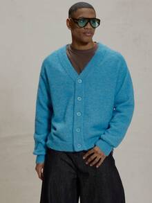 Long Sleeve V Neck Button Up Knitted Cardigan Style Sweater Essentials Layering Spring&Summer - Blue - View 5