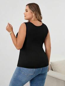 SHEIN CURVE+ 大码夏季纯色简约修身背心，镂空性感外出上衣，女士秋冬装，CURVE PLUS - 彩色 - 查看 2