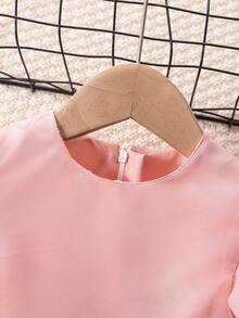 Young Girl' Summer Pink Puff Sleeve Mesh Dress With Bow, Cute Princess Tutu Dress - Pink - View 4