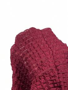 Lumalex Burgundy,Summer,Boho,Beach Vacation,Holiday Wine Red Knitted Skirt,Layered Texture Crinkled Ruffle Back Slit Detail Body-Skimming Fit Cover Up Skit - Multicolor - View 10