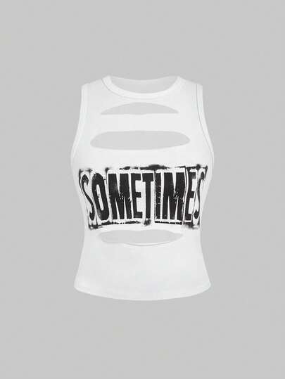ROMWE Avant Avant "SOMETIMES" Graphic Cut-Out Women Tank Top