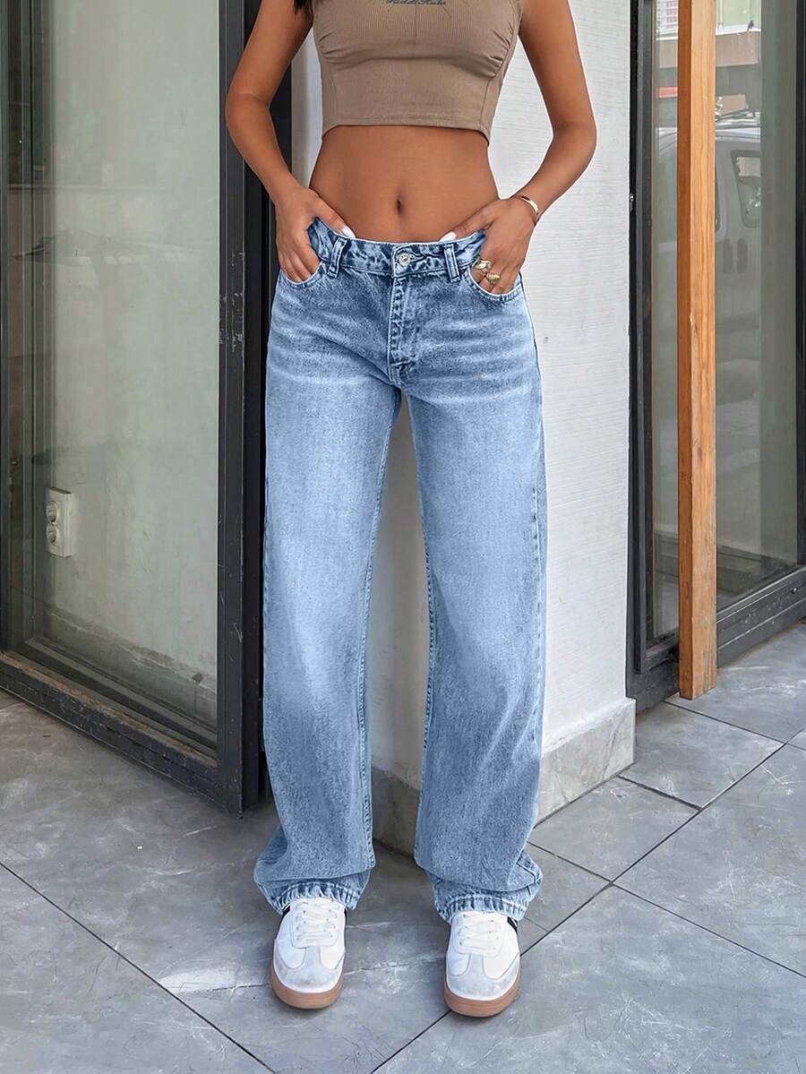 EURMUSE LOW RISE CROPPED STRAIGHT CUT WOMEN JEAN - Baby Blue - View 1