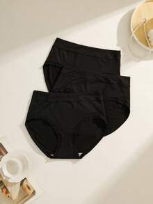 NudeFit 3pcs/Set Women's Seamless Solid Color Comfortable Panties - Black - View 1