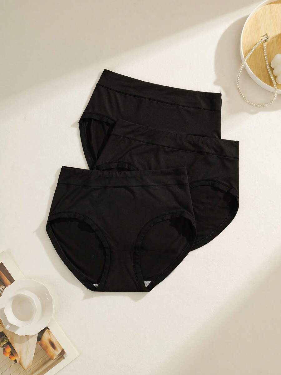 NudeFit 3pcs/Set Women's Seamless Solid Color Comfortable Panties - Black - View 1
