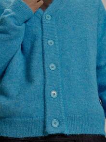 Long Sleeve V Neck Button Up Knitted Cardigan Style Sweater Essentials Layering Spring&Summer - Blue - View 6