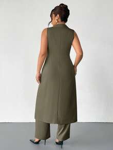 Firerie Plus Size Women Long Sleeveless Blazer Suit In Fall/Winter - Khaki - View 2