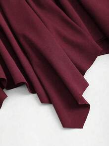 Sweetra Petite Bohemian Style Ruched Waist Asymmetrical Hem Brown Short Skirt, Suitable For Petite, Spring/Summer - Burgundy - View 6