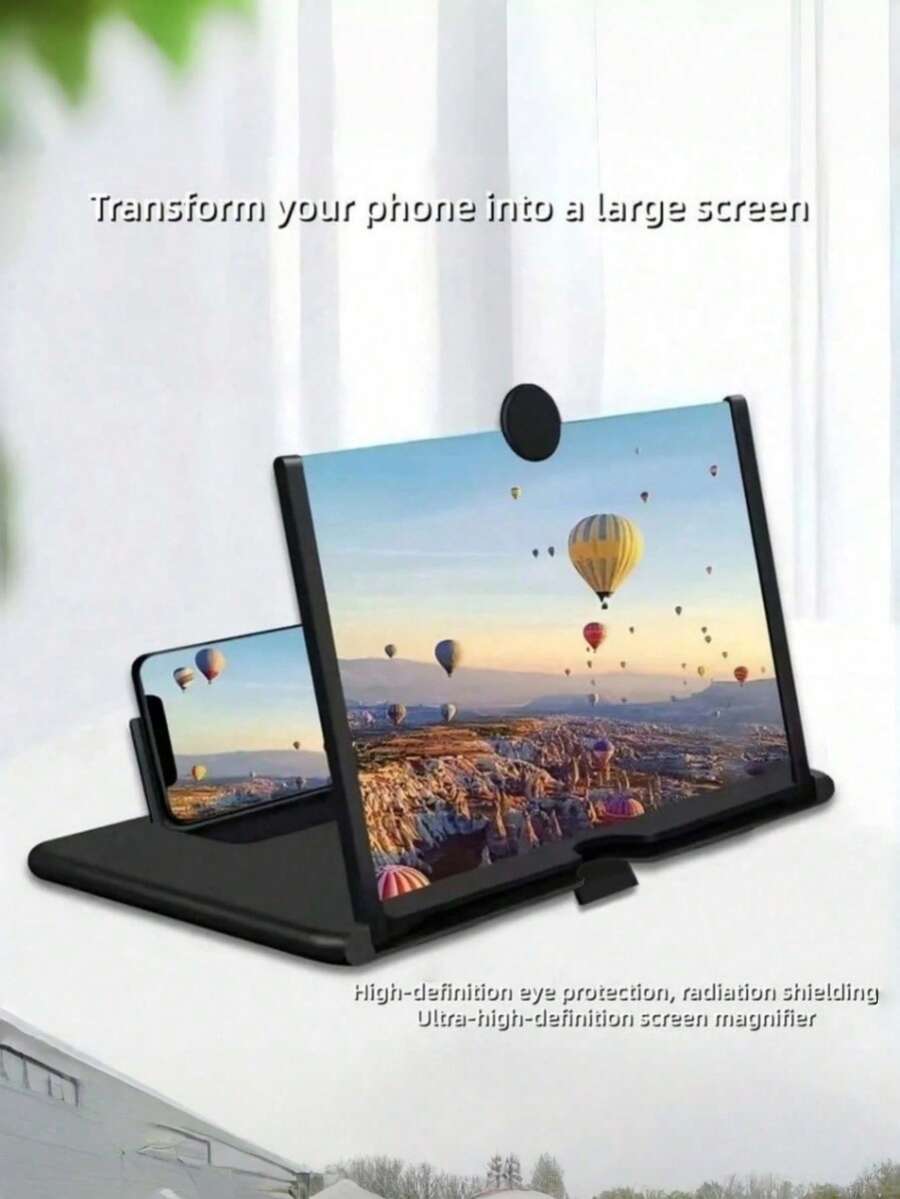 Kaca Pembesar Layar Ponsel dengan Lensa Ultra-HD - Kaca Pembesar Layar Universal untuk Menampilkan Layar Ponsel ke TV, Perlindungan Mata, Anti-Silau, Mode Lanskap & Potret Bebas Genggam untuk Film, Game, dan Video - Hitam - View 1
