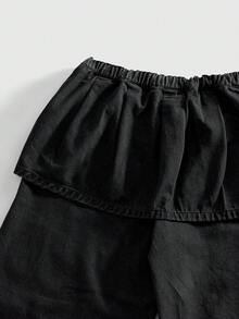 ROMWE MEN Street Life 男士钢琴音符印花抽绳腰宽松牛仔短裤 - 深灰色 - 查看 4