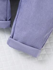 SHEIN 2pcs Baby Hooded Jumpsuit, Corduroy Embroidered 3D Floral Design