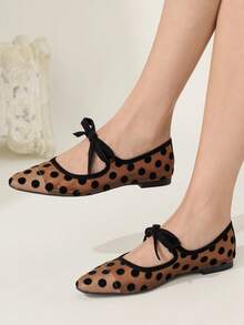 CUCCOO CHICEST Giày bệt nữ mũi nhọn phối lưới chấm bi trang trí nơ mới năm 2024, kiểu dáng thanh lịch, đa năng, thích hợp cho kỳ nghỉ xuân, lễ Phục sinh và Giáng sinh. - Màu nâu  Mocha - Xem 2