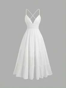 Sweetra French Design Backless Tie Strap Maxi Dress, Summer New Arrival - Black - View 1