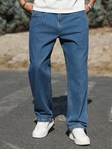 Manfinity Homme Men's Straight Loose Casual Versatile Jeans With Pockets - Blue - View 6