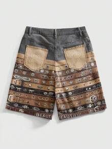 ROMWE MEN Street Life Quần short denim giả da in kỹ thuật số dành cho nam - Nhiều màu - Xem 9