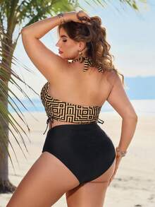SHEIN Swim 2026 New Summer Beach Vacation Geometric Print Plus Size Women Halter Bikini Set - Multicolor - View 5