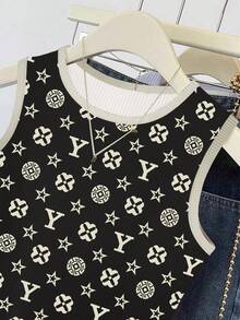 SHEIN Top de mujer casual ajustado de cuello redondo sin mangas - Negro - Ver 4