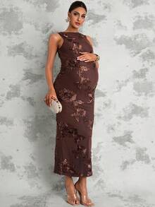 MaterniChic Maternity Clothes Maternity  Dress Summer Pregnant Clothes Maternity Sleeveless Ruched Dress, Elegant - Brown - View 1