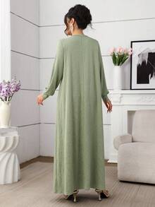 Graceveil 优雅休闲橄榄绿女士长袖阿拉伯风格连衣裙 - 綠色 - 查看 2