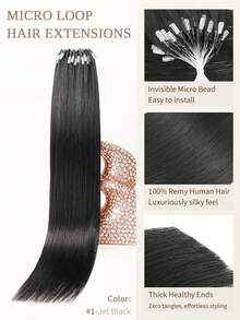 微环接发，100%真人发，颜色可选1#、NC#、1B#、2#、4#、6#、99J#、33#，长度14-22英寸，直发，50束/包，隐形珠加厚微环接发，带鱼线，无需胶水，易于造型，适合细软发质，沙龙级效果，所有女性适用。 - 彩色 - 查看 3