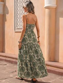 Flora Isola Flora Isola 休闲度假风印花女式连衣裙。轻盈时尚的印花面料，修身吊带设计，适合日常外出、通勤、约会、聚会以及夏季各种场合。 - 綠色 - 查看 2