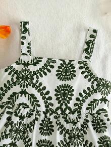 Travachic KIDS Đầm hè xếp tầng in hoa cho bé gái - màu xanh lá - Xem 4