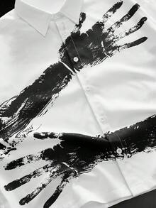 HIMLAND Men's Casual Arm Print Short Sleeve Shirt, Summer - White - View 4