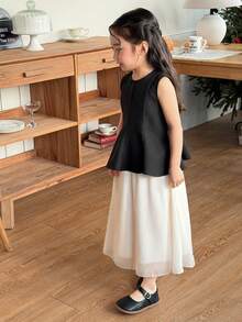 DAZY 2pcs/Set Young Girls Round Neck Sleeveless Ruffle Blouse And Skirt Set - Multicolor - View 6