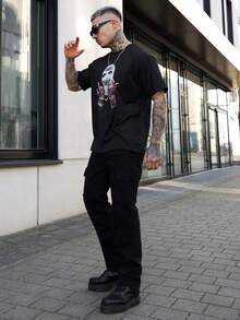 Artur Kramer 男士时尚蒙面人印花圆领短袖 T 恤 - 黑色 - 查看 6