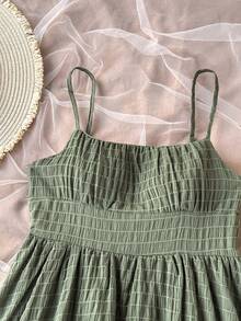 SHEIN 少女夏季休闲度假纯色荷叶边下摆无袖吊带连衣裙，适合夏季约会之夜、海滩度假、女孩外出、夏季海滩度假装扮、女童太阳裙 - 薄荷綠 - 查看 4