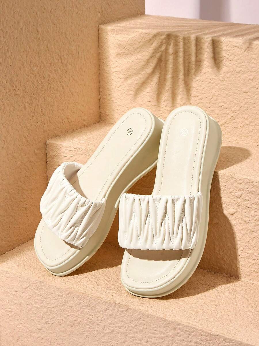 HighSole 宽松蛋糕厚底拖鞋,女款,新款韩版网红爆款,流行软底凉鞋。夏季鞋履 - 杏色 - 查看 1