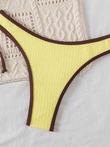 SHEIN Women's Contrast Trim Simple Swimwear Set - Multicolor - View 3