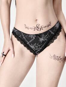 ROMWE 1pc Gothic Spider Web Lace Trim Women's Thong Panty - Black - View 5