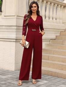 Editum Bộ jumpsuit nữ thanh lịch mới, cổ chữ V, thắt eo, chất liệu dệt kim co giãn, khóa kim loại trang trí và túi, phù hợp cho đi làm hàng ngày, công sở và nhiều dịp khác nhau. Trang phục ngày Valentine, trang phục mùa xuân, trang phục mùa hè, trang phục nghỉ xuân, trang phục lễ hội dành cho nữ. Phù hợp cho lễ hội mùa xuân/hè. Jumpsuit thanh lịch cho nữ, jumpsuit quần cho nữ, romper thanh lịch cho nữ, trang phục công sở thường ngày. - Màu Đỏ Sâu - Xem 12