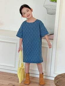 DAZY Young Girl' Textured Washed Korean Style Casual Dress - Blue - View 4