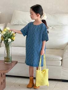 DAZY Young Girl' Textured Washed Korean Style Casual Dress - Blue - View 6