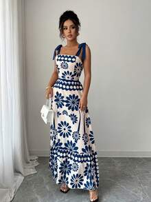 SHEIN Tall Women's Casual Bohemian Style Backless Printed Spaghetti Strap Dress - Multicolor - View 5