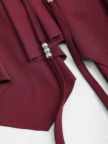 Sweetra Petite Bohemian Style Ruched Waist Asymmetrical Hem Brown Short Skirt, Suitable For Petite, Spring/Summer - Burgundy - View 4