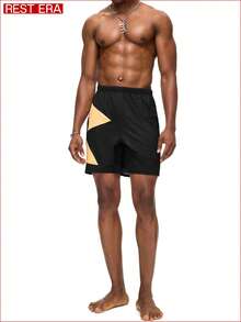 Rest Era 男士印花休闲百搭短裤，家居服下装 - 黑色 - 查看 4