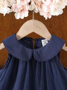 SHEIN Baby Girl Cute Preppy Style Navy Blue Peter Pan Collar Loose Dress - Navy Blue - View 4
