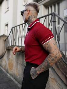 Artur Kramer Tricou polo casual pentru bărbați, în stil european și american, cu guler răsturnat și nasturi, mânecă scurtă, vară - Burgundia - Vizualizare 4