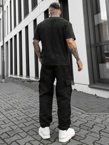 Artur Kramer Men's Solid Color Versatile Crew Neck Casual Short Sleeve T-Shirt, 2000s Style - Black - View 6