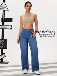 Flexra Women's Casual Straight Leg Jeans With Pockets - Blue - View 5