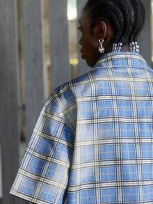 NEON BLANC Men's Plaid Simple Everyday Spider Web Rhinestone Embellished Shirt - Blue - View 5