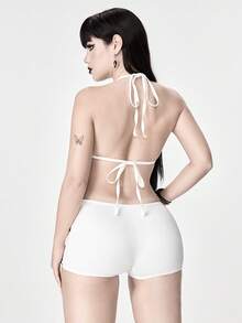 ROMWE Women's Gothic Cross Lace-Up Bralette And Panty Lingerie Set - Black and White - View 3