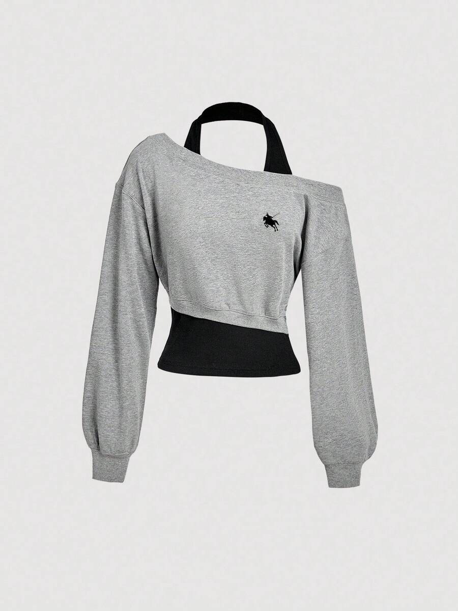 SHEIN MOD Women's Knight Print Drop Shoulder Long Sleeve Mock Neck Sweatshirt - Multicolor - View 1