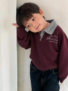 DAZY Toddler Boys' Collared Colorblock Long Sleeve Sweater, Autumn/Winter - Red - View 5