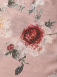 Franclia 柔和腮红色薄纱A字长裙，饰以复古玫瑰和蝴蝶印花 - 宽松腰身，飘逸优雅的仙女裙 - 粉色 - 查看 5