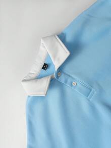 Manfinity Hypemode 宽松版型男式撞色领 Polo 衫 - 淺藍色 - 查看 8